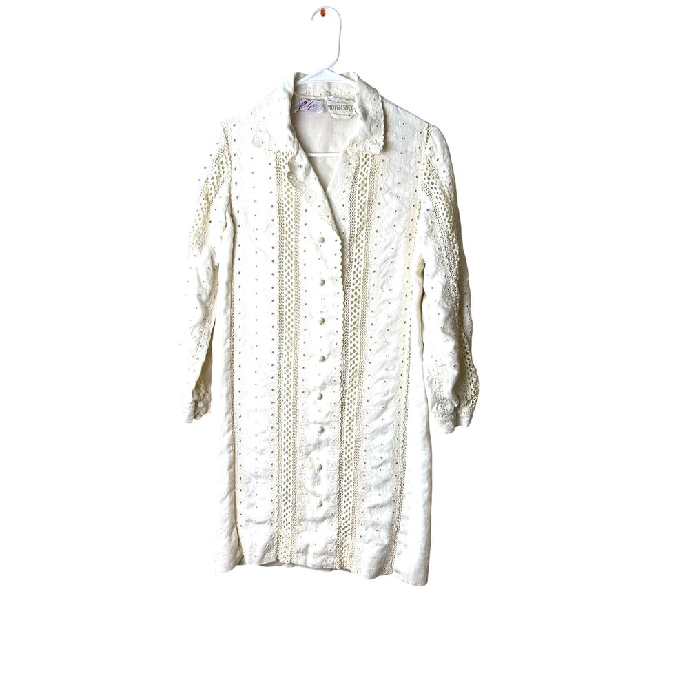 1960 Linen Mini by Carlye With‎ Eyelet Ribbon Lace Accent Sz S